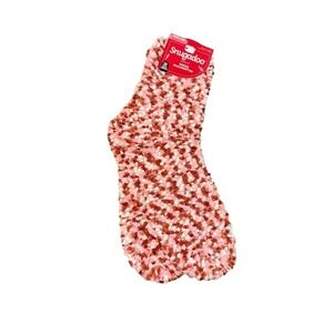 Snugadoo Pink‎ Red White Cozy Socks Womens One Size Popcorn Knit Fuzzy Plush NEW